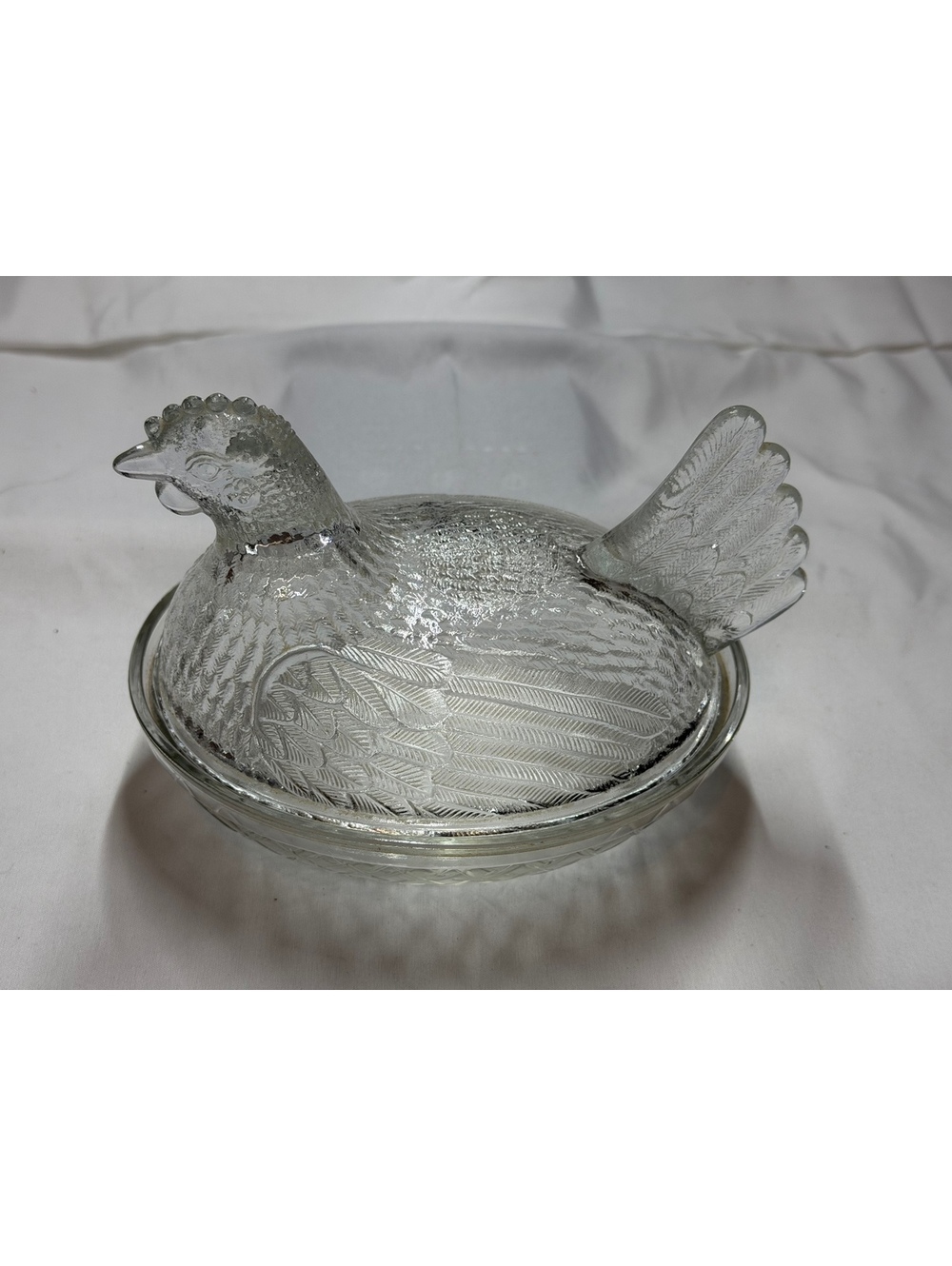 Vintage Indiana Glass Clear Hen On Nest Covered Dish Candy Dish 7”